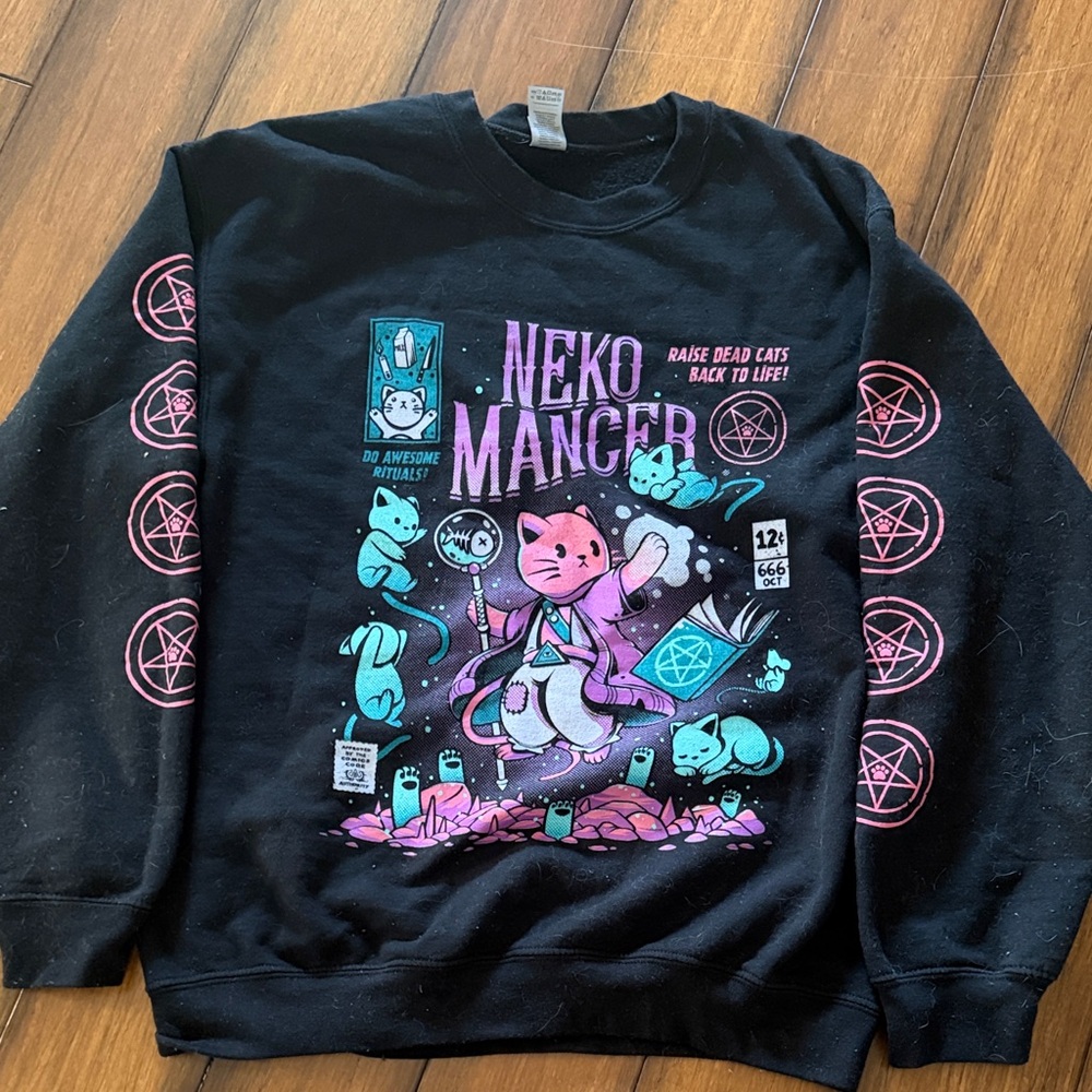Gildan Black Neko Mancer Cat Crewneck Sweater